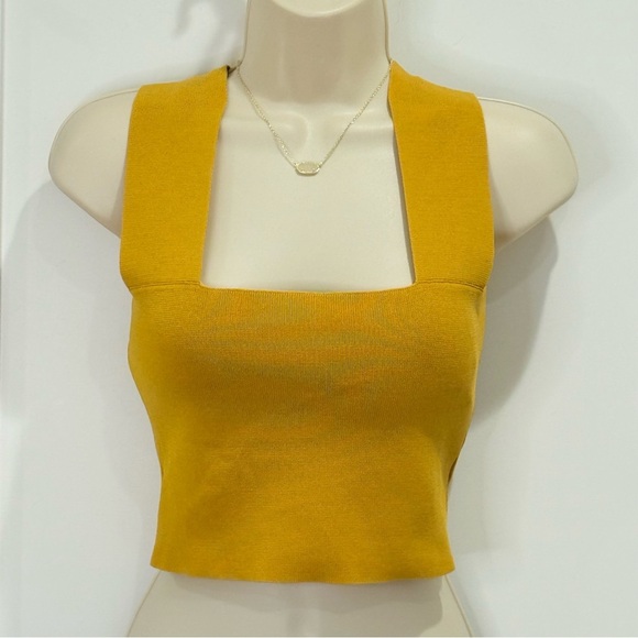 Seek The Label Bandage Crop Top Tank Square Neck Yellow Small Preppy Beachy Chic - Picture 3 of 8